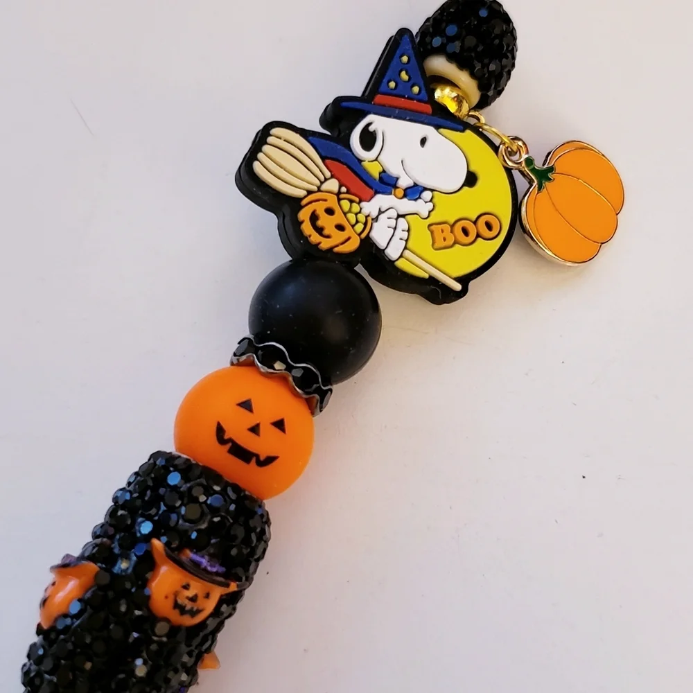 Handmade Rhinestone UV Halloween Pumpkin Snoopy Beaded Silicone Focal Bead Pen